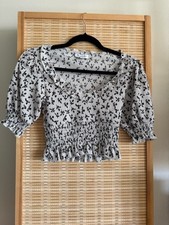 Topshop Crop Top 4 Black White Floral Smocked...