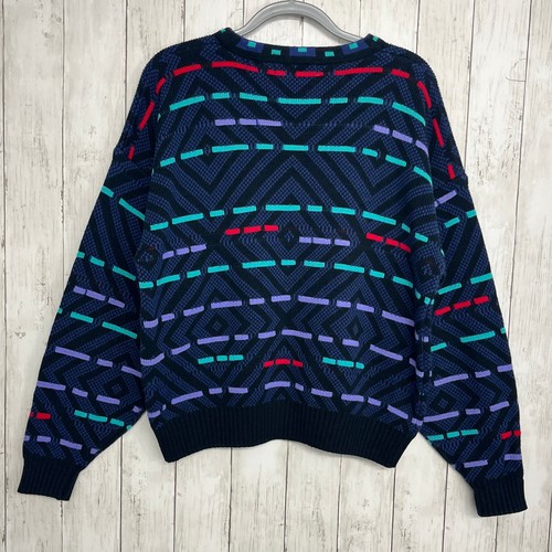 Saturdays Vintage 90s Colorful Unisex Chunky Oversized Grandpa Style Sweater - Picture 2 of 6