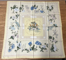 Hermes VTG 1952 Quai aux Fleurs Floral Horse Carriage Yellow Blue Silk Scarf