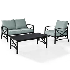 Crosley Furniture Kaplan 3Pc Fabric Sofa Set in Oil Rubbed Bronze/Mist Green
