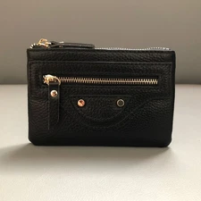 Genuine Leather Wallet Tri Zipper Keyring Chain Card Holder Coin Change Purse US