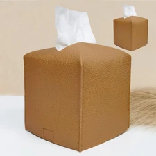 2 Pack Tissue Box Cover, Square PU Leather Tissue Holder, Decorative Facial Tiss