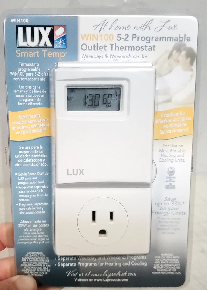 LUX WIN100 Smart Temp Serie, 5-2 programmierbare Steckdosen Heizung/Kühlung Thermostat