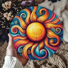 1pc Vibrant Sunburst 8-Inch Round Metal Wall Art - Colorful Abstract Swirl Desig