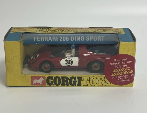 Vintage Corgi WhizzWheels 344 Ferrari 206 Dino Sport With Figure In Original Box