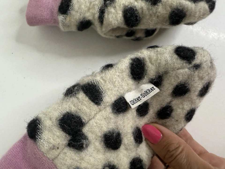 Mitones vintage para niños de fieltro de lana a lunares escandinavos cálidos invierno Foto 3 de 4