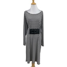 Michael Kors Dress Womens 1X Plus Black White Geometric Double Belted Stretch