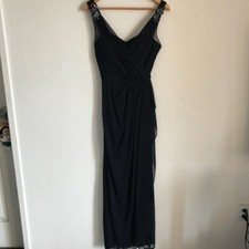 XSCAPE navy full length chiffon Short Sleeve maxi dress sz 4
