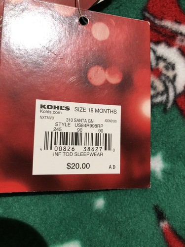 Urlaub Pyjama mit Füßen Santa Einteiler Kinder Größe 18 Monate Einzelhandel $ 20 (RD-23-141) - Bild 6 von 7
