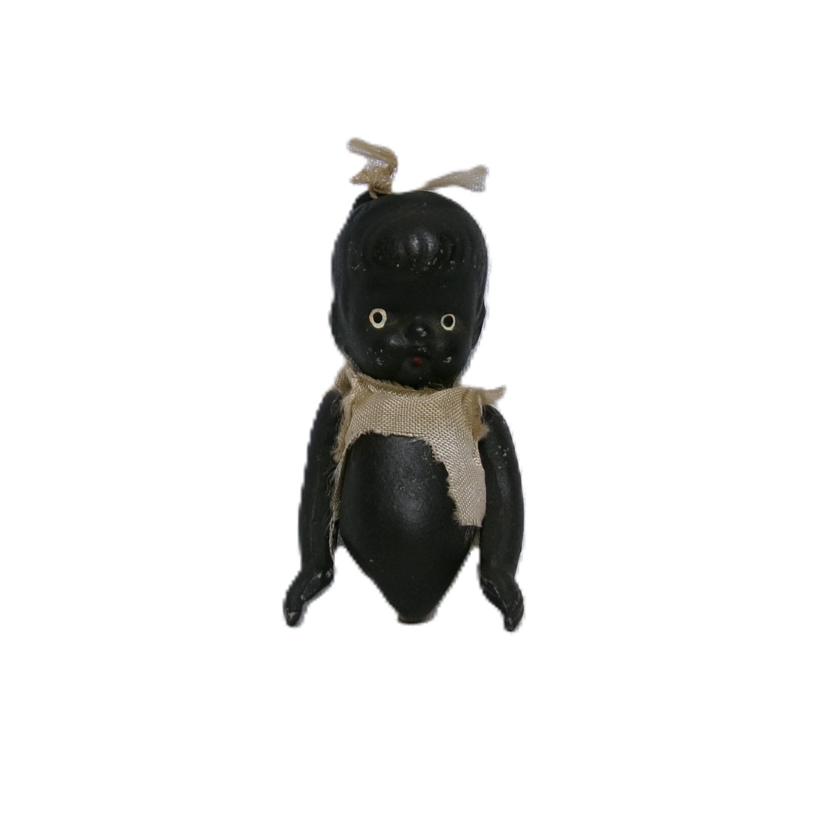 Hand Painted Black Bisque Porcelain Antique Vintage Jointed Doll - No Legs