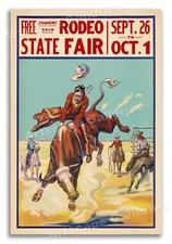 State Fair Rodeo - 1930s Cowboy Steer Riding Western Poster - 16x24