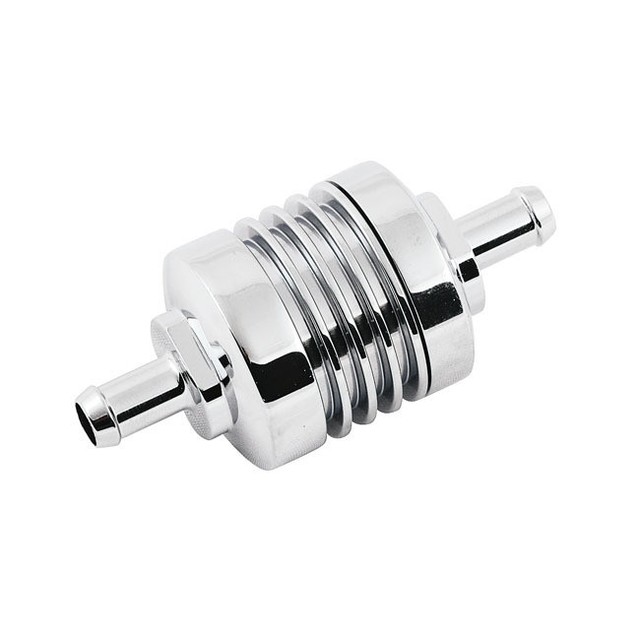 High Flow Fuel Filter Ribbed Chrome With 5/16 " Plug, for Harley