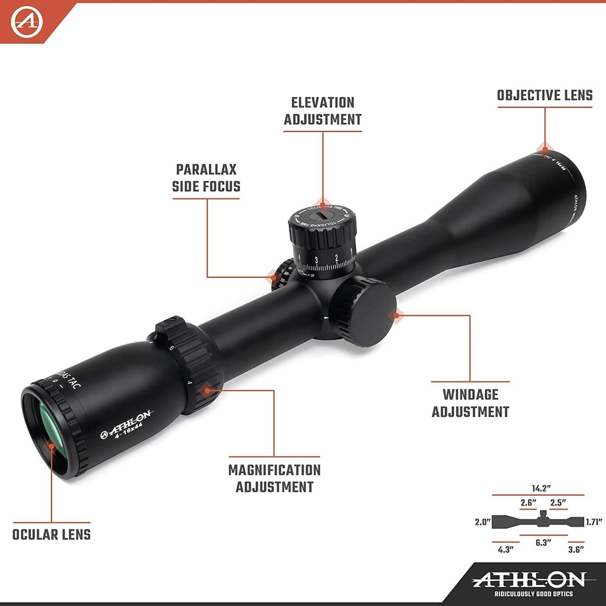 Athlon Optics Scope Midas Tac 4-16x44 Aprs2 FFP Mil Reticle 213070