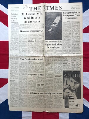 1969 Zeitung Strahlentote Milan Bomben Marine Rum Ration Bernadette Devlin