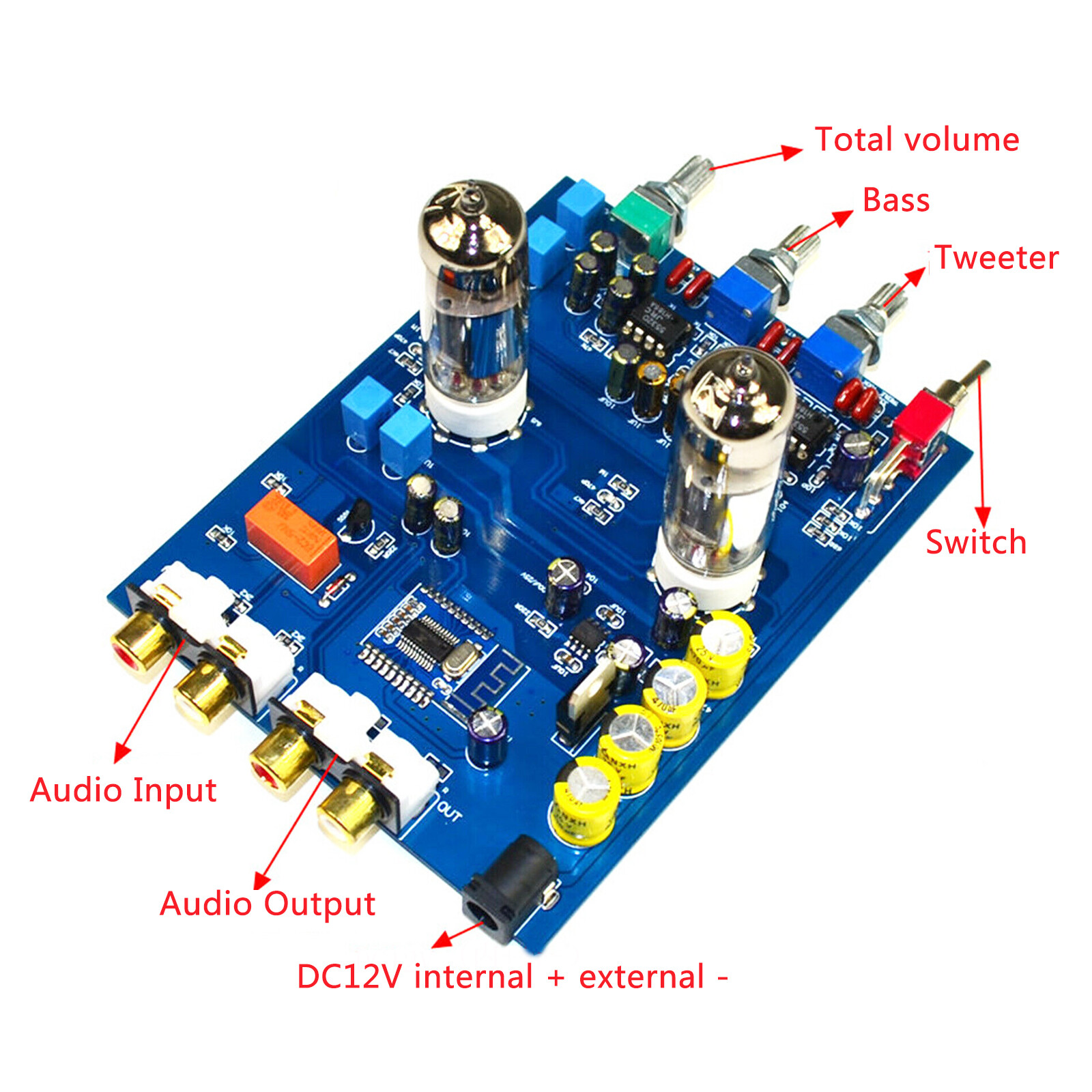6J5 Tube Amplifier Bluetooth 4.2 Audio Stereo Tone Control Board HiFi
