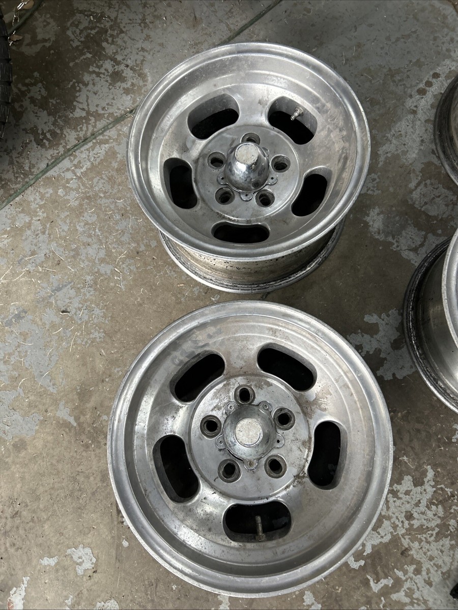 Pair Vintage Anson Sprint 14x7 Aluminum Slot Mag Wheel 5 x 4 3/4
