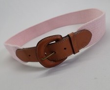 Lands End Waist Belt 34 Cotton Leather Trim Vtg Made in USA 506 Pink Brown