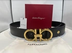 NEW MENS BLACK SALVATORE FERRAGAMO BELT WITH GOLD EXTRA LARGE BUCKLE