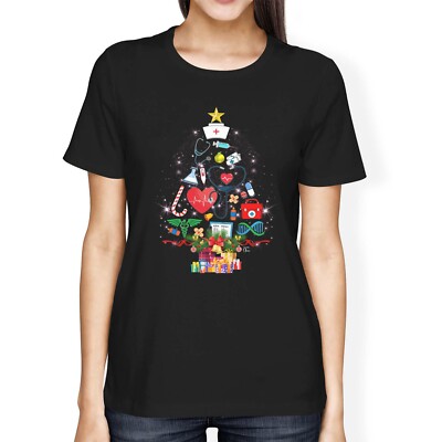 1 T-Shirt Damen locker sitzend Krankenschwester Weihnachtsbaum aus Krankenschwesterattributen T-Shirt