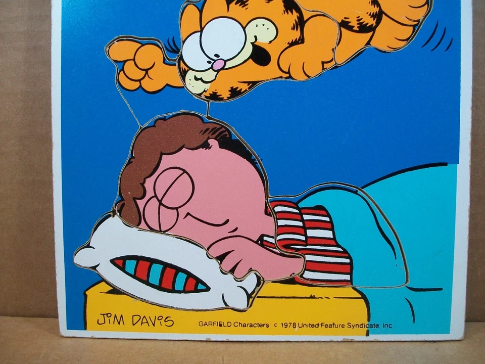 Rompecabezas de madera Playskool 1978 ~ Garfield "El desayuno está listo" ~ 7 piezas ~ 12" x 9" Foto 3 de 3