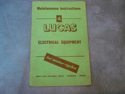 Lucas Maintenance Instructions, Motorcycle, Electrical Equiptment    DB 334