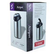 Service Ideas Airpot - 2.5 Liter Capacity - Stainless Steel with Glass Liner NIB