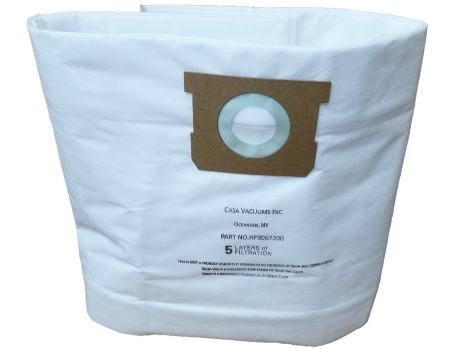 Casa 3 Pk Shop Vac 9067200 10-14 Gallon HEPA Disposable Collection Bag F 90662 
