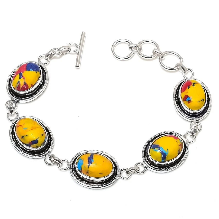 VALENTINO Bracciale Mosaico Diaspro Gemma Fatto a Mano Argento Sterling 925 Misura 7 8''