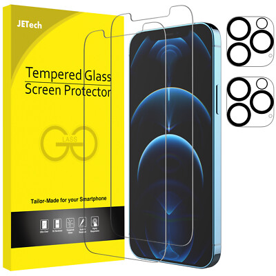 Screen Protector for iPhone 12 Pro with Camera Lens Protector, 2-Pack Each