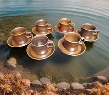 Wedgwood England Sterling Brown Set 6 Cups 6 Saucers