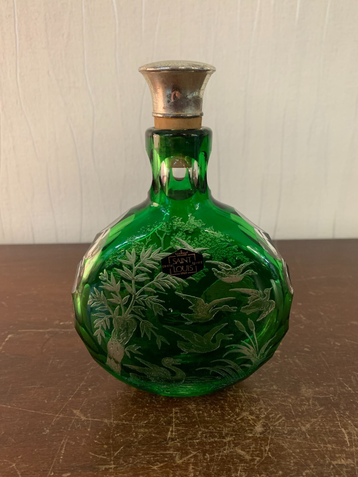 Engraved Green Flask In Crystal From Saint Louis Model 3