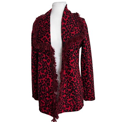 Chicos Womens Cardigan Size Small Red Black Leopard Print