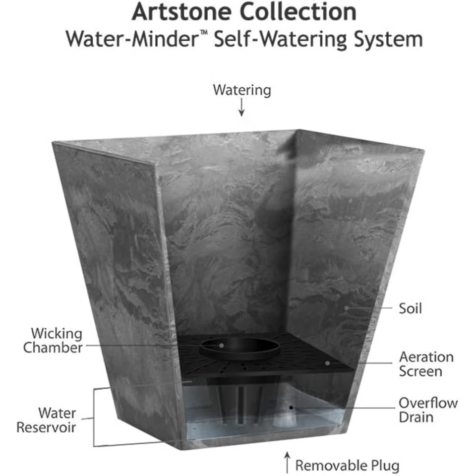 Maceta de resina cuadrada Ella Artstone de novedad, óxido, 16" Foto 4 de 4