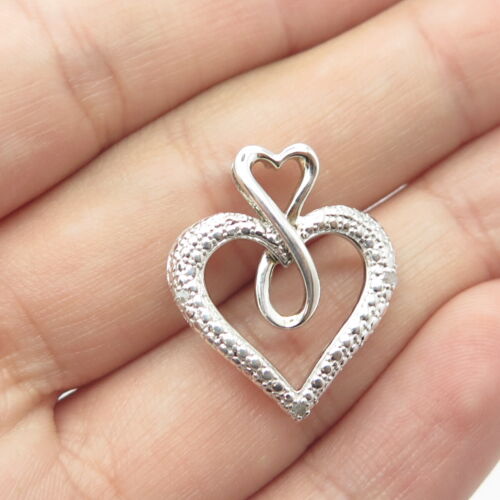 925 Sterling Silver 10K Gold Filled Real Round-Cut Diamond Heart Pendant - Afbeelding 1 van 9