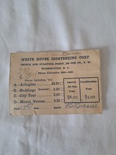 Ancien talon de billet de tourisme White House Sightseeing Corp. années 50