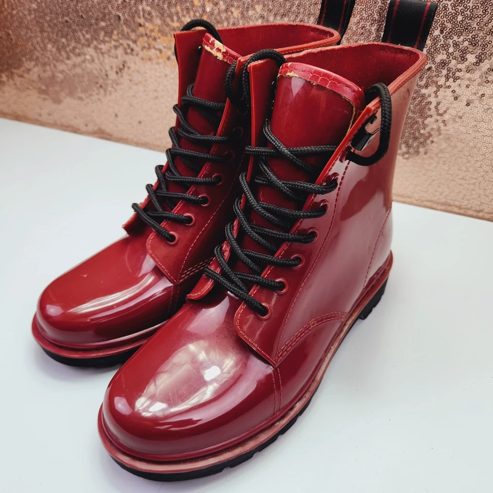 Michael Kors Women's Tavie Rain Lace-Up Boots Shoes Size 8M Dark Red Waterproof - Image 3 of 4