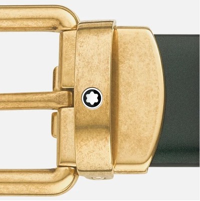 MONTBLANC Gold Buckle 30MM Brushed Green Leather Belt 129454 3 cm 