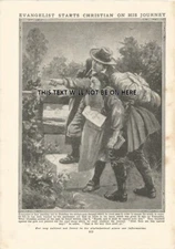 EVANGELISTS STARTS CHRISTIANS ON HIS JOURNEY c 1930 ILLUSTRATION PRINT