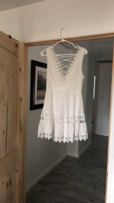 chinese dress ladies Azusa Ruffle Trim Lace Mini Dress White main image 0