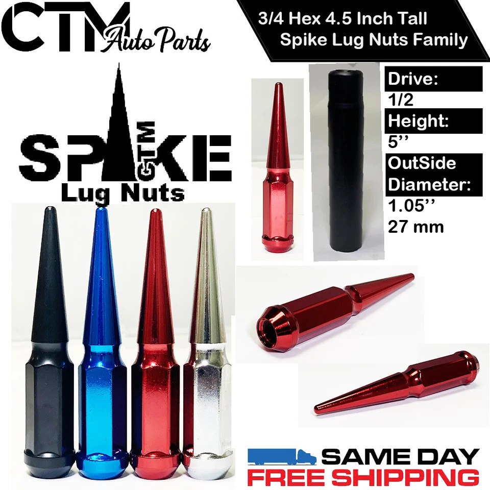 20PCS 4.5'' TALL RED 12X1.5 SOLID ONE PIECE SPIKE LUG NUTS+KEY FITS LEXUS MODELS - Image 2 of 2