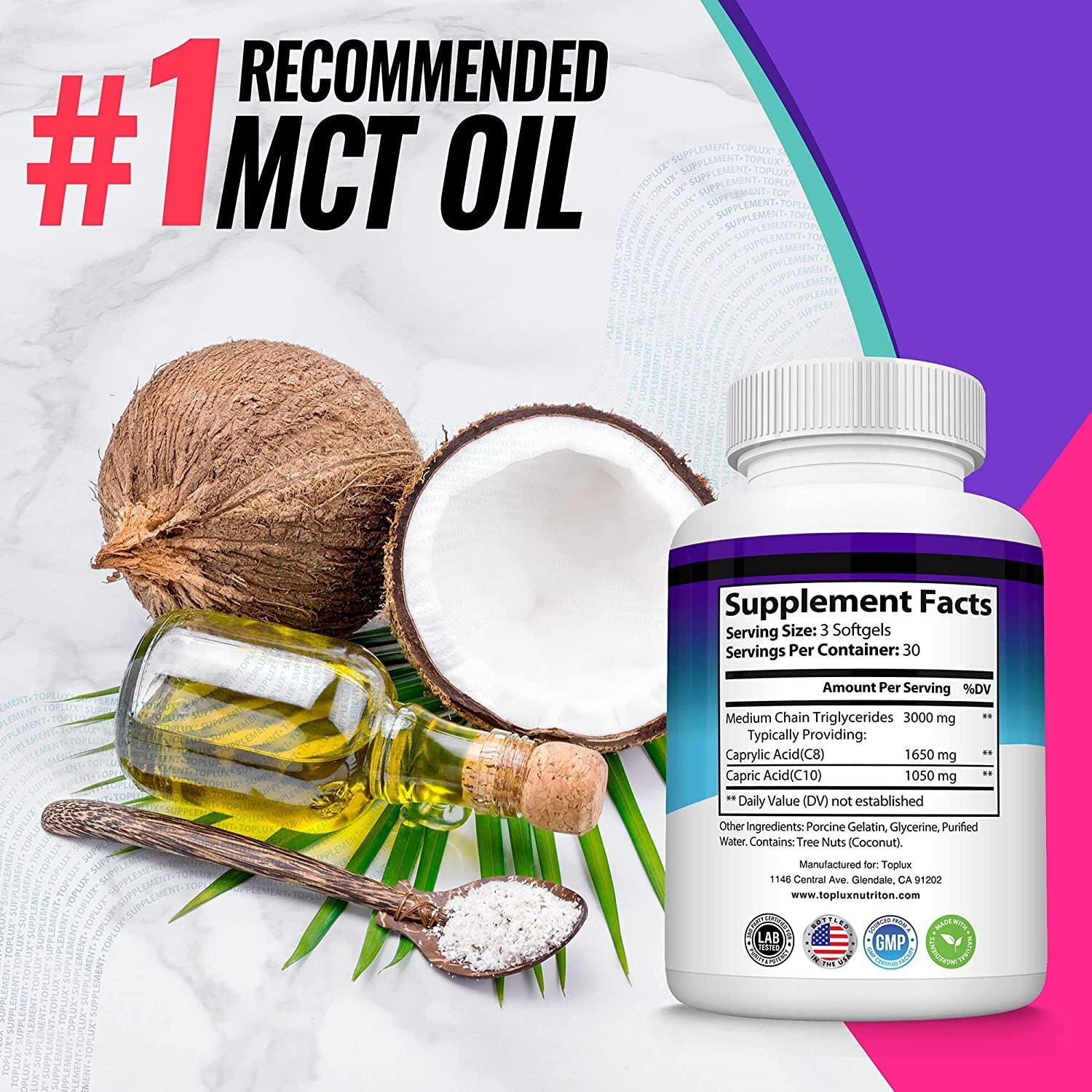 Pure KETO MCT Oil 3000mg, C8 C10 Weight Loss, Energy, Inflammation Capsules