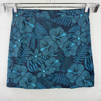 Ripskirt Hawaii Wrap Skirt Womens L Blue Floral Knee Length Adjustable Stretch