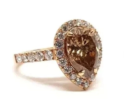 14k Yellow Gold Plated 4.00 Ct Pear Simulated Chocolate Engagement ring Women
