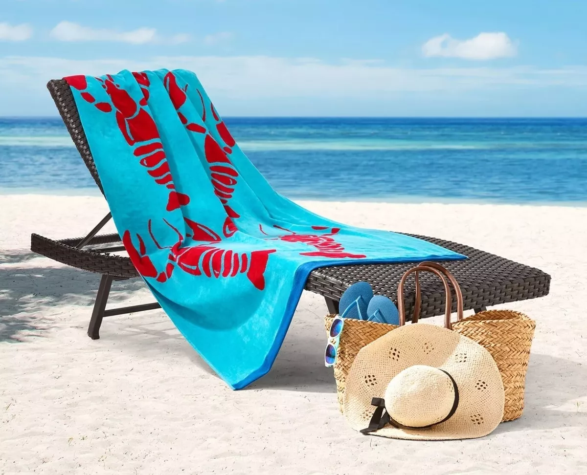 (2) LOBSTER BEACH TOWELS, 6ft. Long, Designer Quality, Thick, Soft,  Oversized