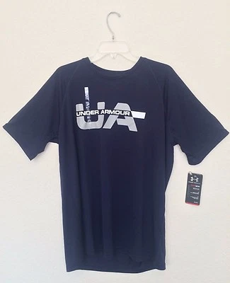 Neuf ! Under Armour Ua Barré Manche Courte Marine T-Shirt Heatgear Hommes Grand - Photo 1/2