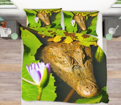 3D Crocodile Lotus ZHUA524 Bed Pillowcases Quilt Duvet Cover Set Queen King Amy