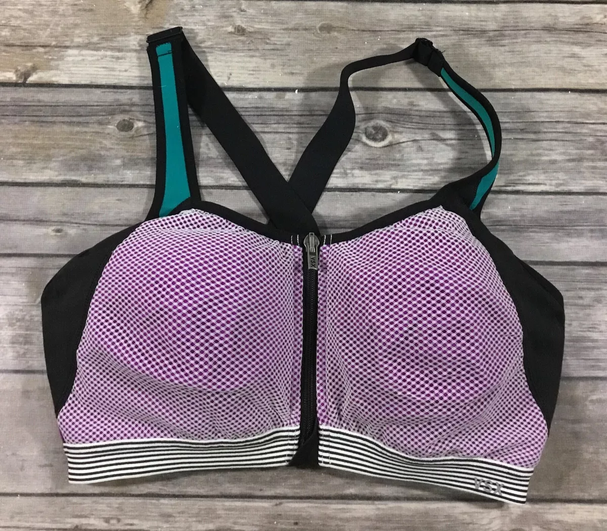 Victorias Secret VSX Womens Zip Front Closure Sports Bra 36D Purple Black  Q23