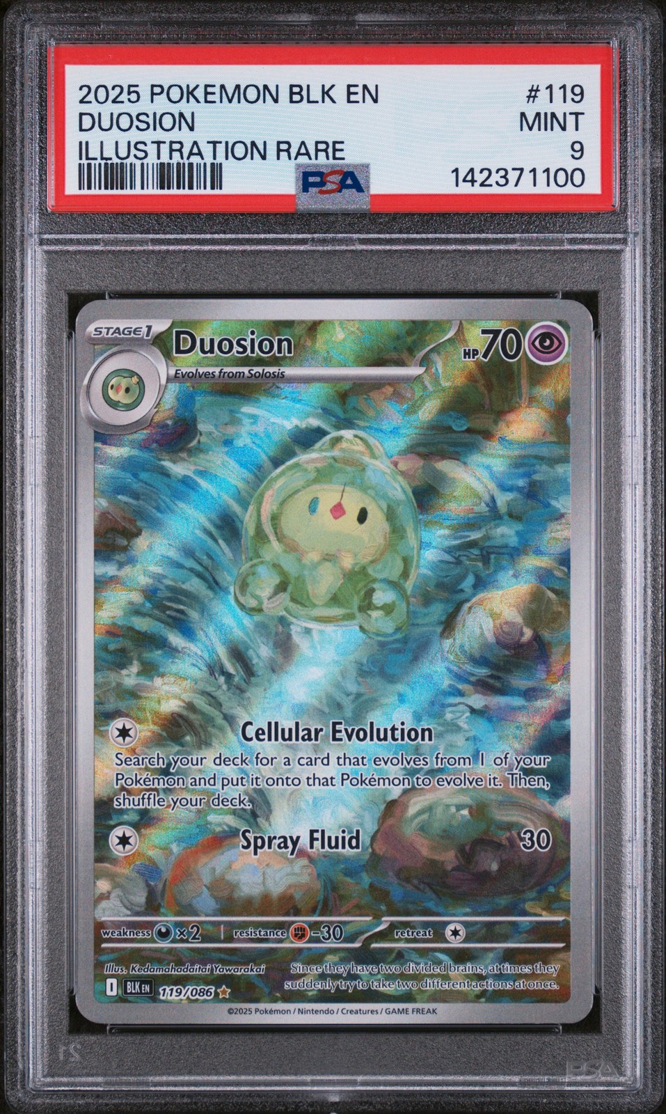 2025 Pokemon Blk En-Black Bolt #119 Duosion Illustration Rare PSA 9