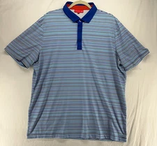 Redvanly Golf Polo Blue Stripe Short Sleeve Performance Luxury Mens Size XL