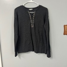American Eagle Lace Up Front Sweatshirt Charcoal Gray Raw Hem Small